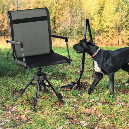 Folding Swivel Patio Chair with 4 Adjustable Leg-Black - Black - Camping Furniture