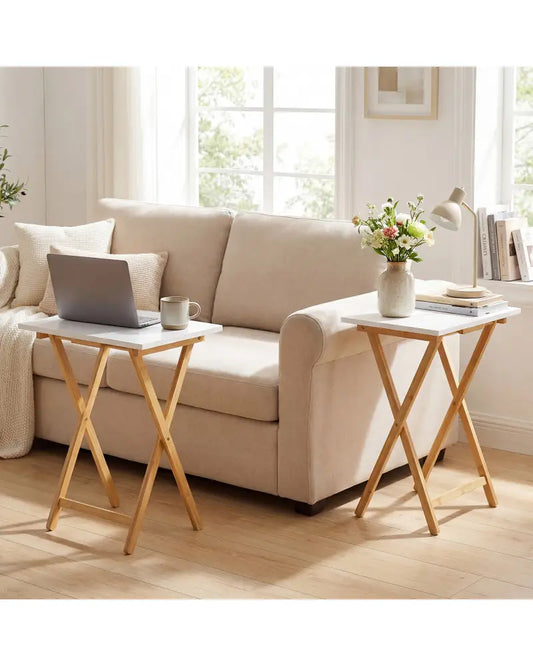 Folding TV Tray Tables Set of 2 for Small Spaces Bedroom and Living Room-White - White - End & Side Tables