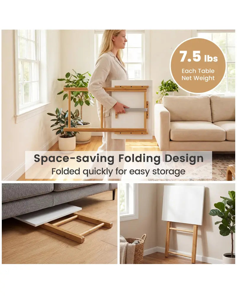 Folding TV Tray Tables Set of 2 for Small Spaces Bedroom and Living Room-White - White - End & Side Tables