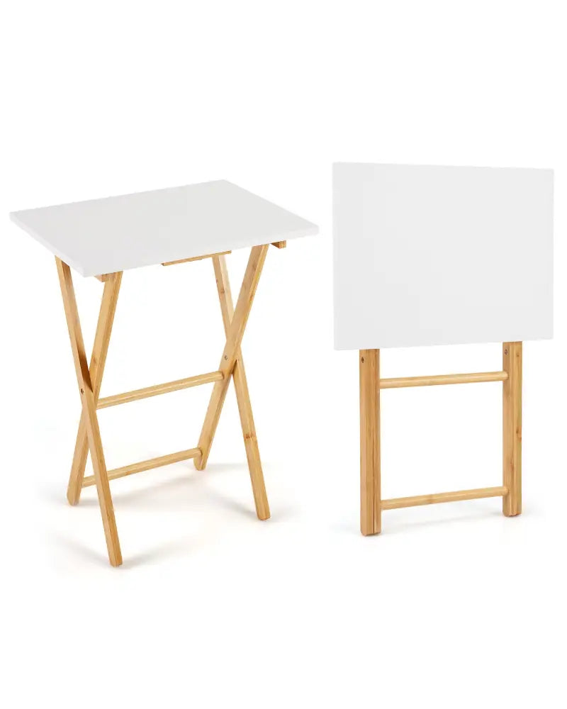 Folding TV Tray Tables Set of 2 for Small Spaces Bedroom and Living Room-White - White - End & Side Tables