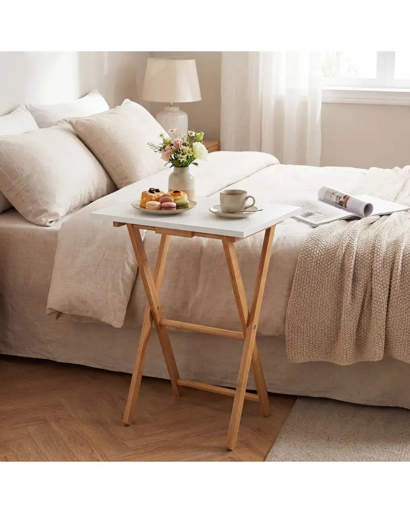 Folding TV Tray Tables Set of 2 for Small Spaces Bedroom and Living Room-White - White - End & Side Tables
