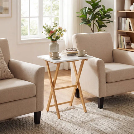Folding TV Tray Tables Set of 2 for Small Spaces Bedroom and Living Room-White - White - End & Side Tables
