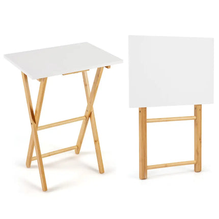 Folding TV Tray Tables Set of 2 for Small Spaces Bedroom and Living Room-White - White - End & Side Tables