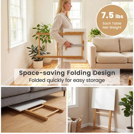 Folding TV Tray Tables Set of 2 for Small Spaces Bedroom and Living Room-White - White - End & Side Tables