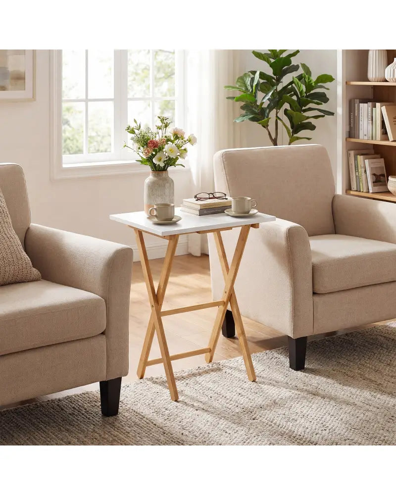 Folding TV Tray Tables Set of 2 for Small Spaces Bedroom and Living Room-White - White - End & Side Tables