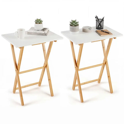 Folding TV Tray Tables Set of 2 for Small Spaces Bedroom and Living Room-White - White - End & Side Tables