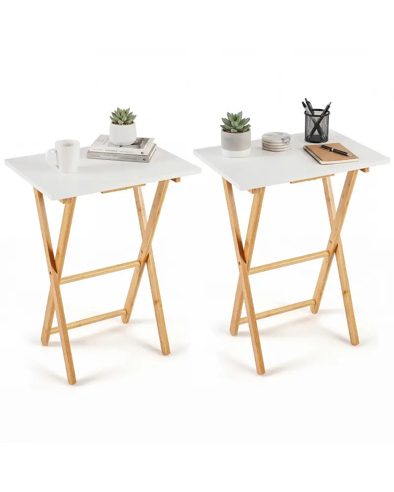 Folding TV Tray Tables Set of 2 for Small Spaces Bedroom and Living Room-White - White - End & Side Tables