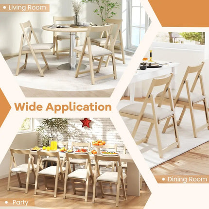 Folding Upholstered Dining Chair Set of 4 with Curved Backrest-Beige - Beige - Dining Chairs