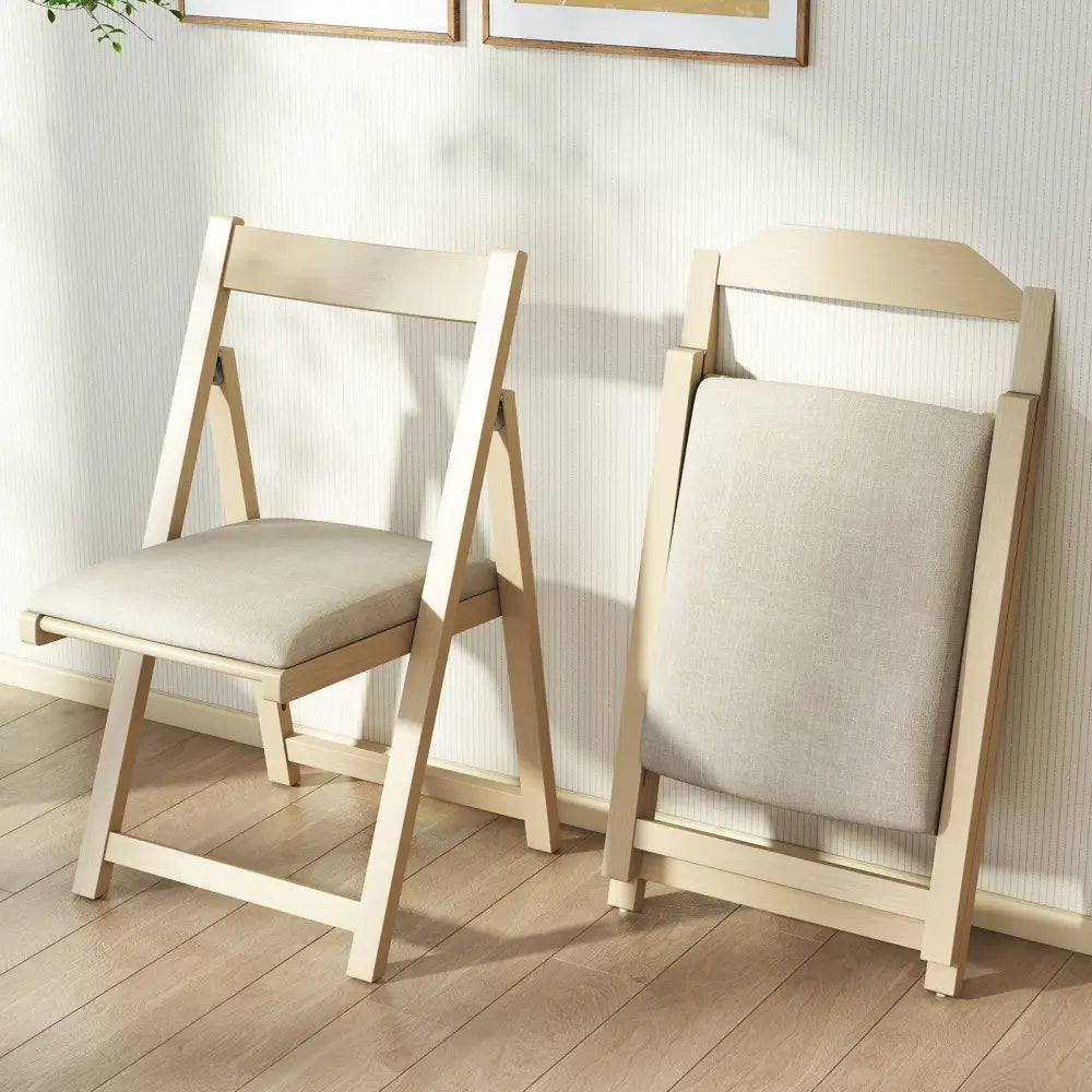 Folding Upholstered Dining Chair Set of 4 with Curved Backrest-Beige - Beige - Dining Chairs