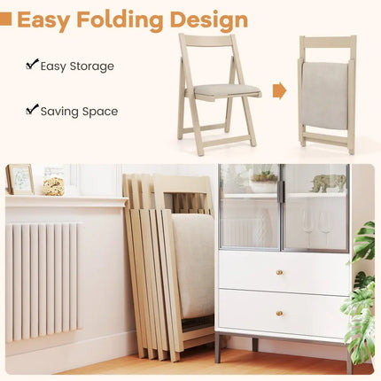 Folding Upholstered Dining Chair Set of 4 with Curved Backrest-Beige - Beige - Dining Chairs