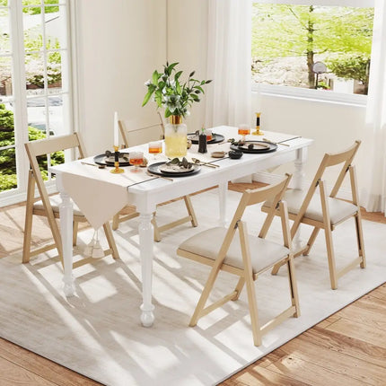Folding Upholstered Dining Chair Set of 4 with Curved Backrest-Beige - Beige - Dining Chairs