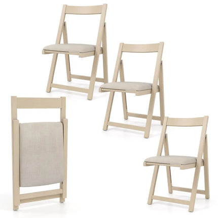 Folding Upholstered Dining Chair Set of 4 with Curved Backrest-Beige - Beige - Dining Chairs