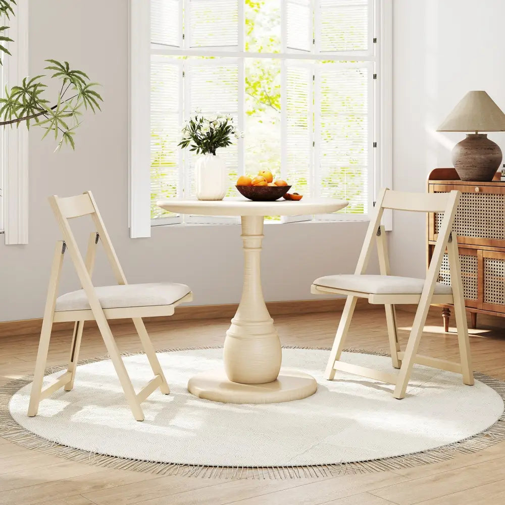 Folding Upholstered Dining Chair Set of 4 with Curved Backrest-Beige - Beige - Dining Chairs