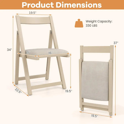 Folding Upholstered Dining Chair Set of 4 with Curved Backrest-Beige - Beige - Dining Chairs
