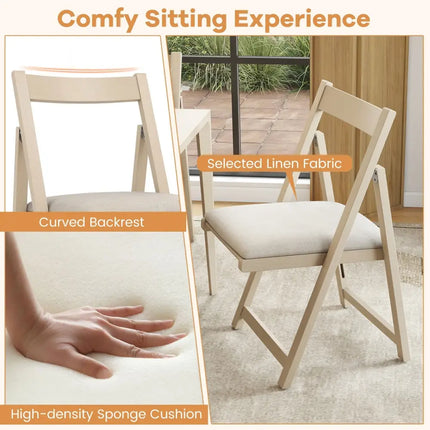 Folding Upholstered Dining Chair Set of 4 with Curved Backrest-Beige - Beige - Dining Chairs