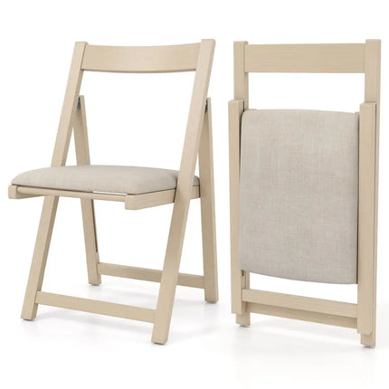 Folding Upholstered Dining Chair Set of 4 with Curved Backrest-Beige - Beige - Dining Chairs