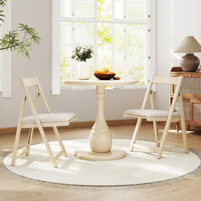 Folding Upholstered Dining Chair Set of 4 with Curved Backrest-Beige - Beige - Dining Chairs