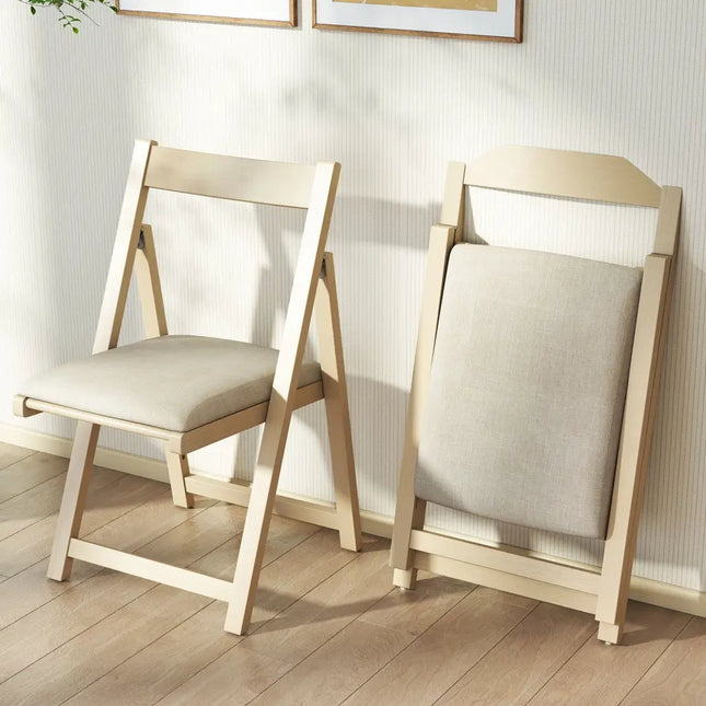 Folding Upholstered Dining Chair Set of 4 with Curved Backrest-Beige - Beige - Dining Chairs