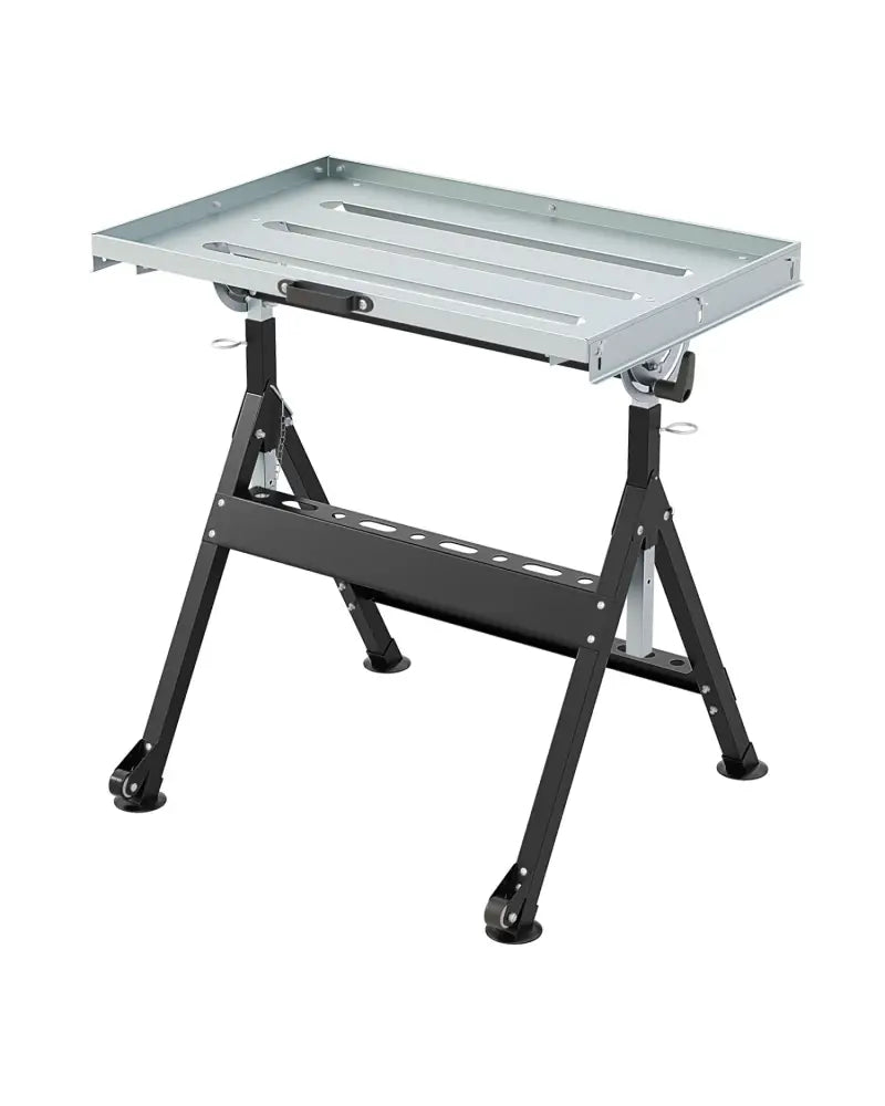 Folding Welding Table Welding Workbench with 2 Fixed Wheels 4-Level Height-Black - Black - Garages
