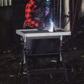 Folding Welding Table Welding Workbench with 2 Fixed Wheels 4-Level Height-Black - Black - Garages