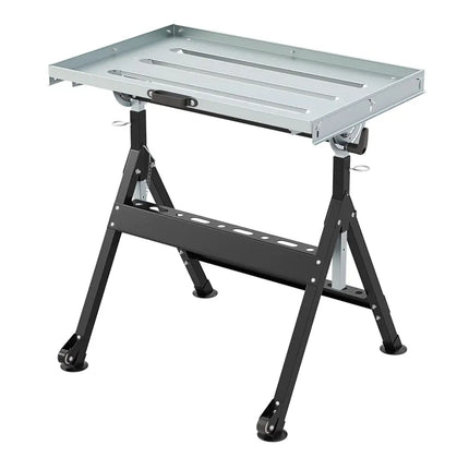 Folding Welding Table Welding Workbench with 2 Fixed Wheels 4-Level Height-Black - Black - Garages