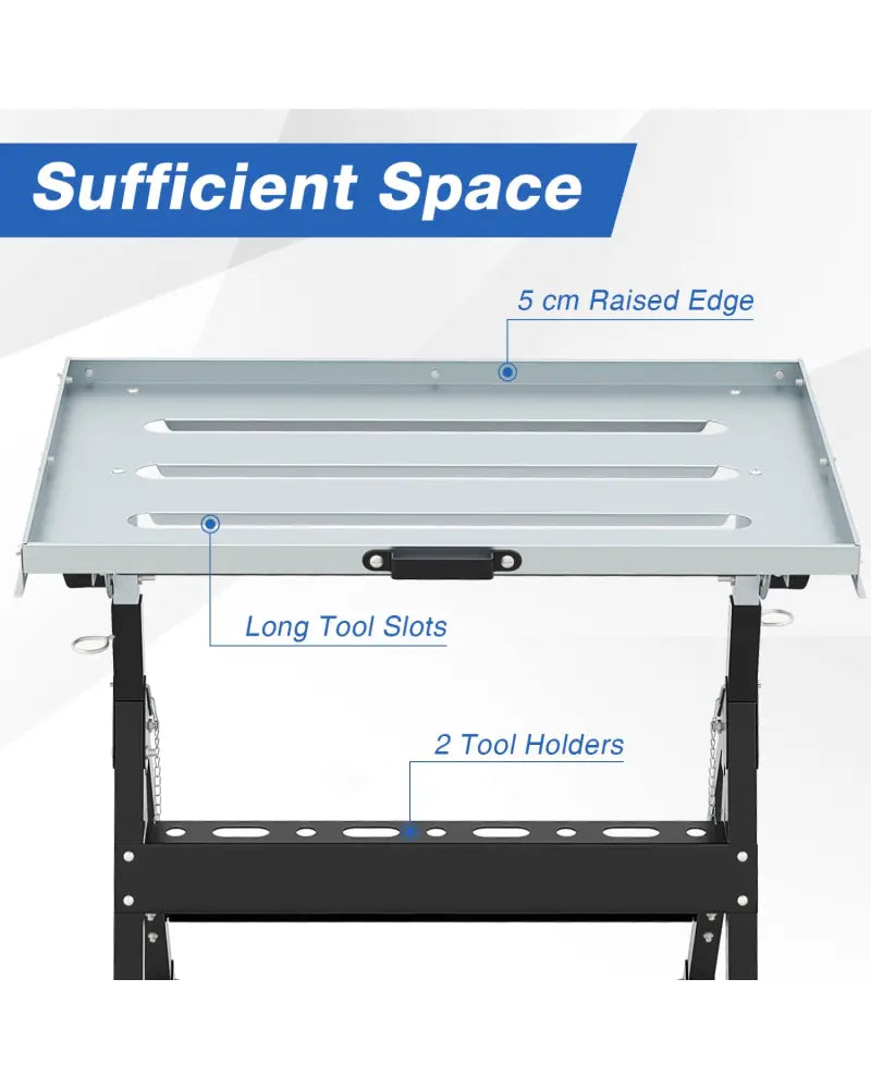 Folding Welding Table Welding Workbench with 2 Fixed Wheels 4-Level Height-Black - Black - Garages