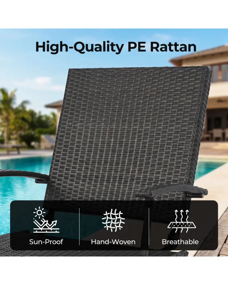 Folding Wicker Chaise Lounge with Slide-Out Ottoman11-Level Adjustable Backrest to Flat and Sun-Proof PE Rattan-Brown