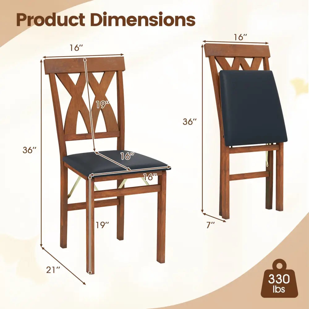 Folding Wooden Dining Chair Set of 2 Faux Leather Upholstered Kitchen Armless Chairs-Walnut - Walnut - Dining Chairs