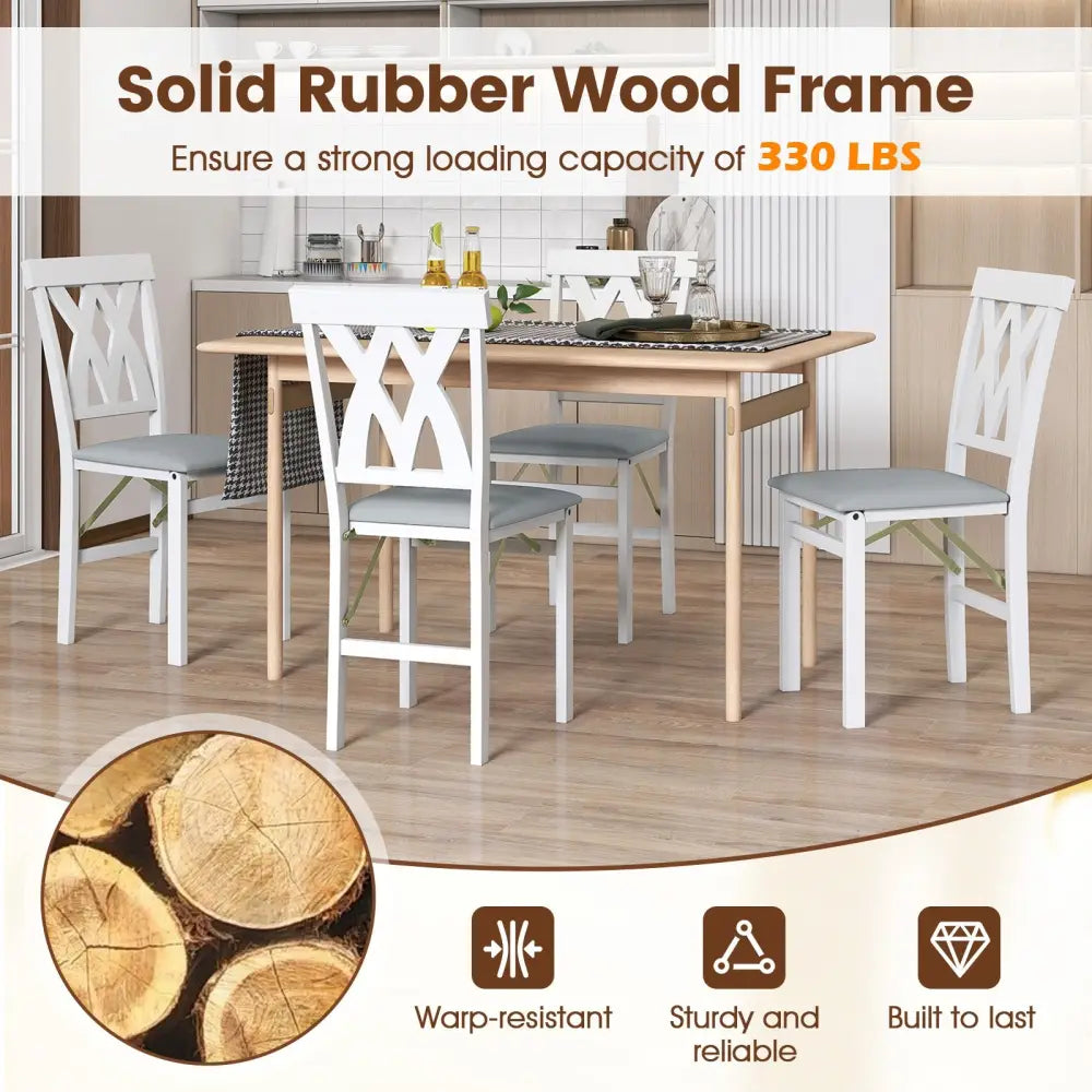 Folding Wooden Dining Chair Set of 2 Faux Leather Upholstered Kitchen Armless Chairs-White - White - Dining Chairs