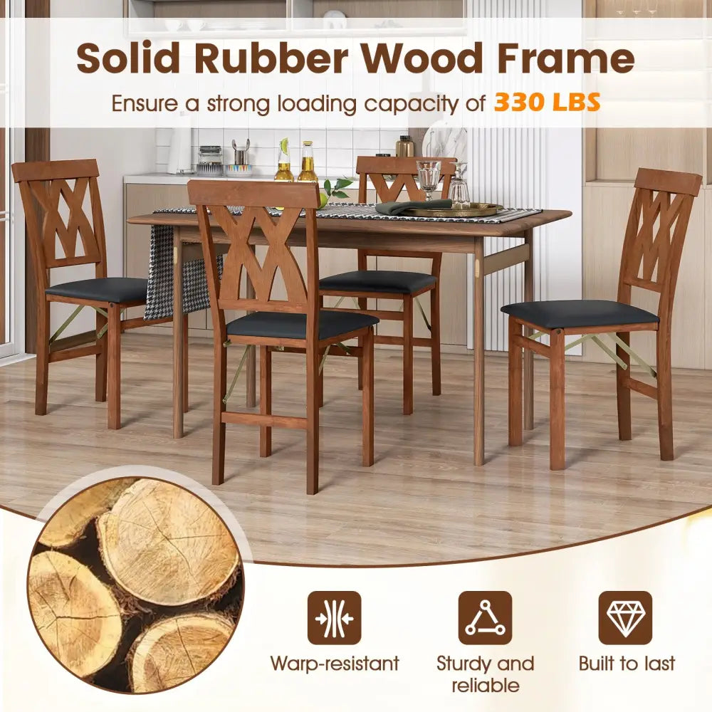 Folding Wooden Dining Chair Set of 2 Faux Leather Upholstered Kitchen Armless Chairs-Walnut - Walnut - Dining Chairs