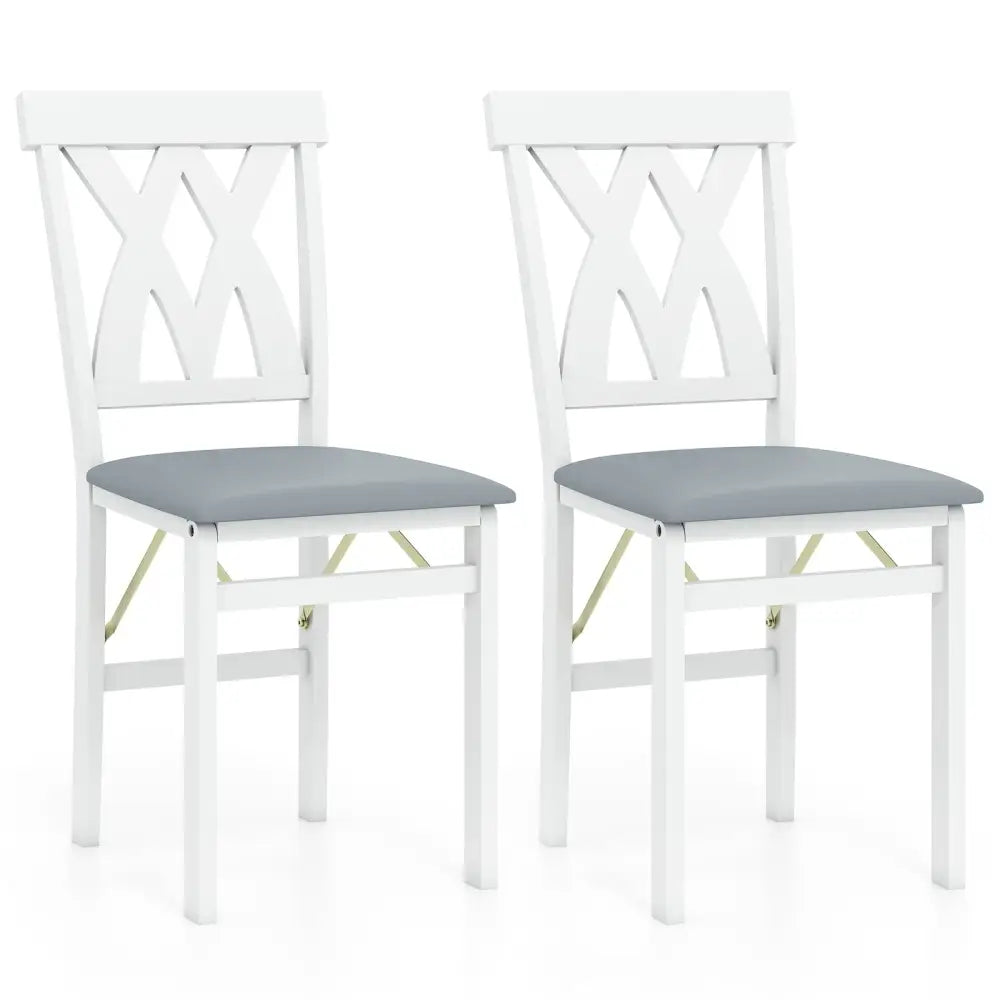 Folding Wooden Dining Chair Set of 2 Faux Leather Upholstered Kitchen Armless Chairs-White - White - Dining Chairs