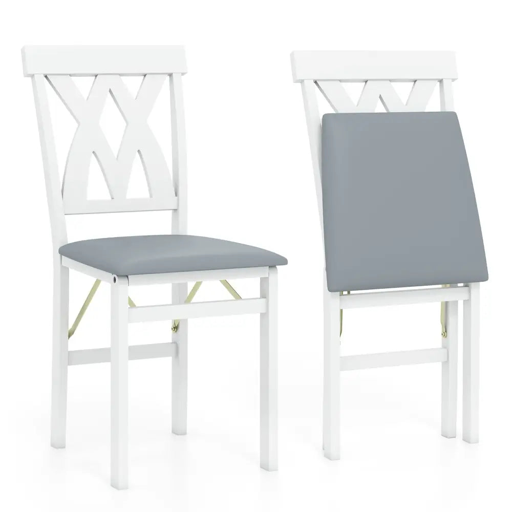 Folding Wooden Dining Chair Set of 2 Faux Leather Upholstered Kitchen Armless Chairs-White - White - Dining Chairs