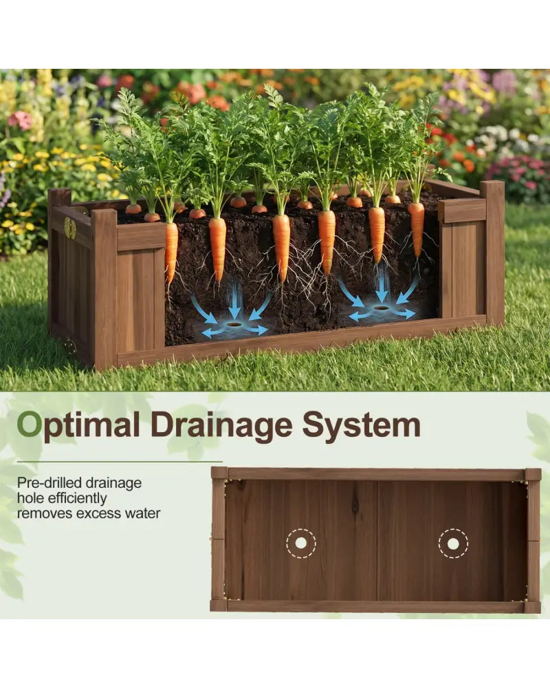 Folding Wooden Raised Garden Bed with Removable Bottom-Brown - Brown - Raised Garden Beds