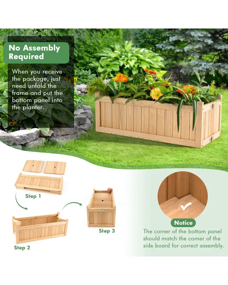 Folding Wooden Raised Garden Bed with Removable Bottom for Herbs Fruits Flowers - Natural - Raised Garden Beds