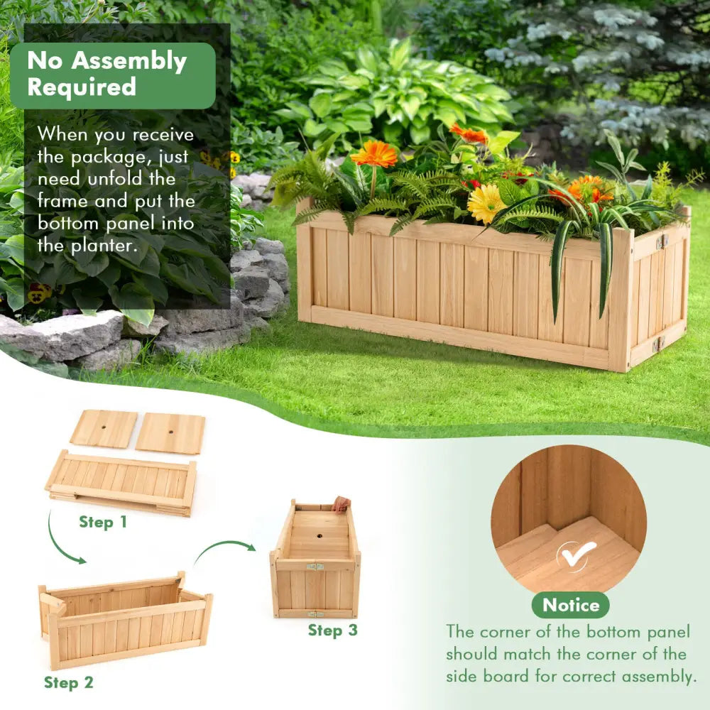 Folding Wooden Raised Garden Bed with Removable Bottom for Herbs Fruits Flowers - Natural - Raised Garden Beds