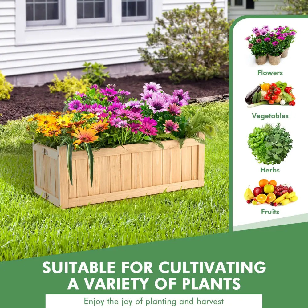 Folding Wooden Raised Garden Bed with Removable Bottom for Herbs Fruits Flowers - Natural - Raised Garden Beds