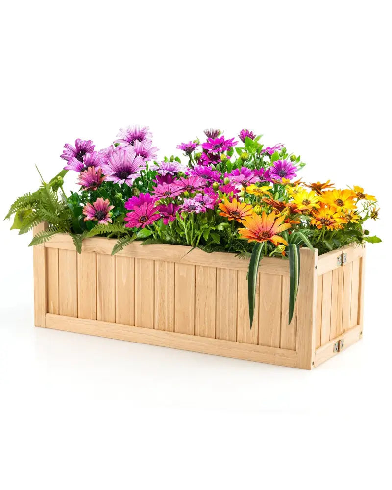 Folding Wooden Raised Garden Bed with Removable Bottom for Herbs Fruits Flowers - Natural - Raised Garden Beds