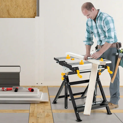 Folding Work Table with Tiltable Platform and 7-level Adjustable Height-Black - Black - Garages