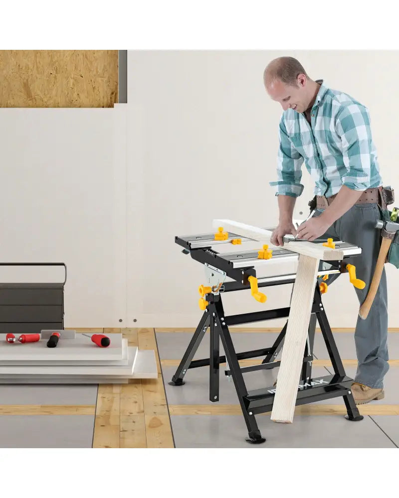 Folding Work Table with Tiltable Platform and 7-level Adjustable Height-Black - Black - Garages