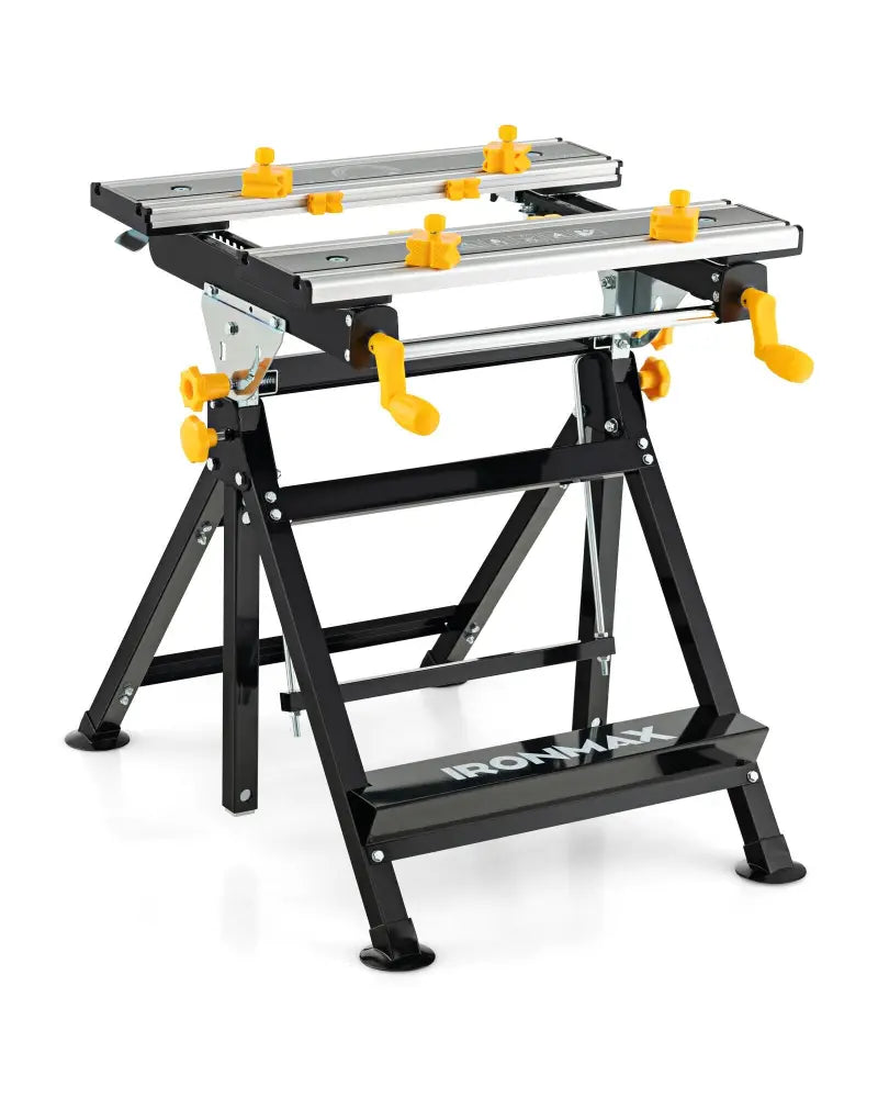 Folding Work Table with Tiltable Platform and 7-level Adjustable Height-Black - Black - Garages