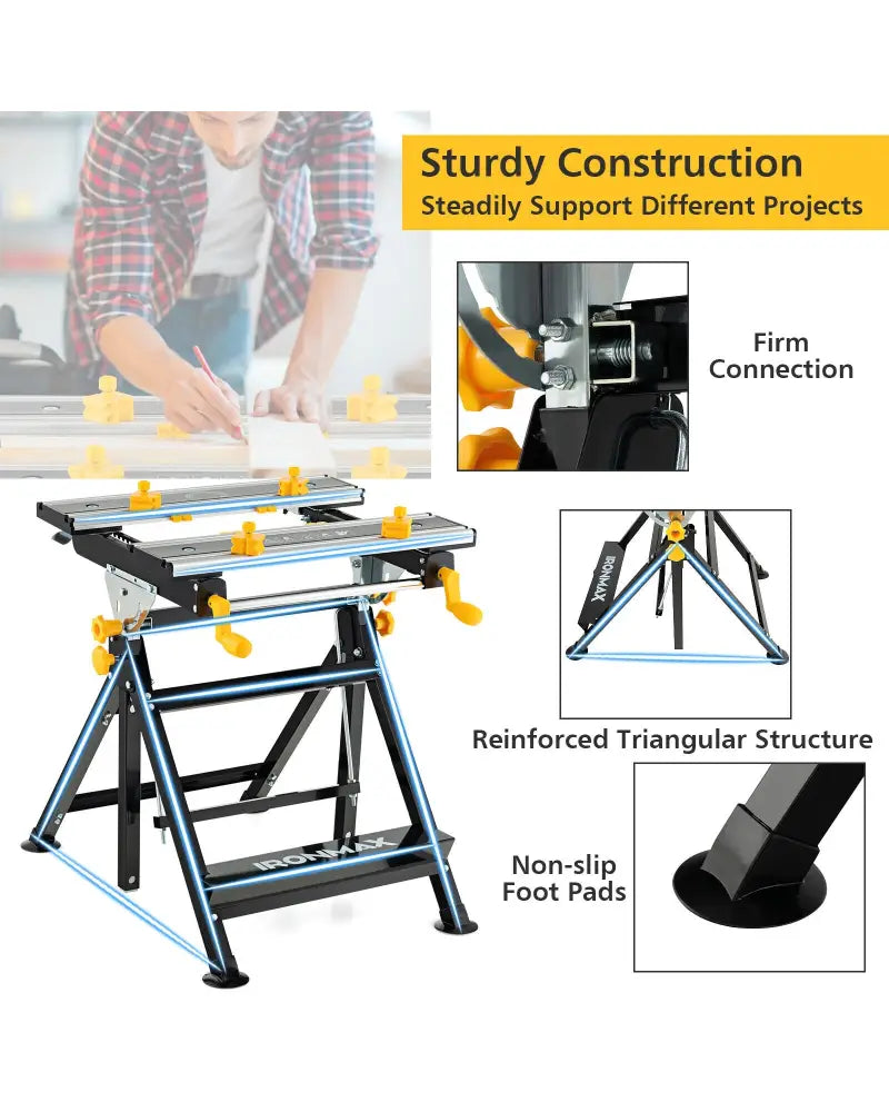 Folding Work Table with Tiltable Platform and 7-level Adjustable Height-Black - Black - Garages