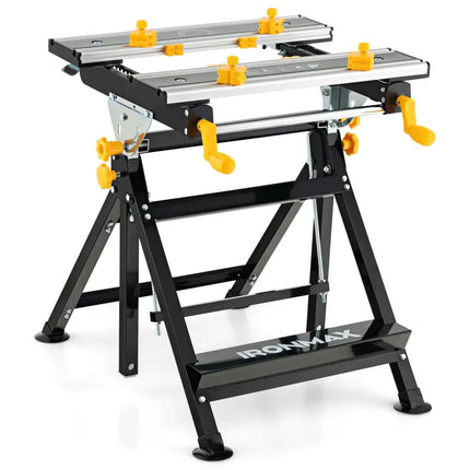 Folding Work Table with Tiltable Platform and 7-level Adjustable Height-Black - Black - Garages