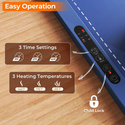 Food Warming Mat Rollable and Portable Electric Warming Tray with Fasting Heating-Blue Costway
