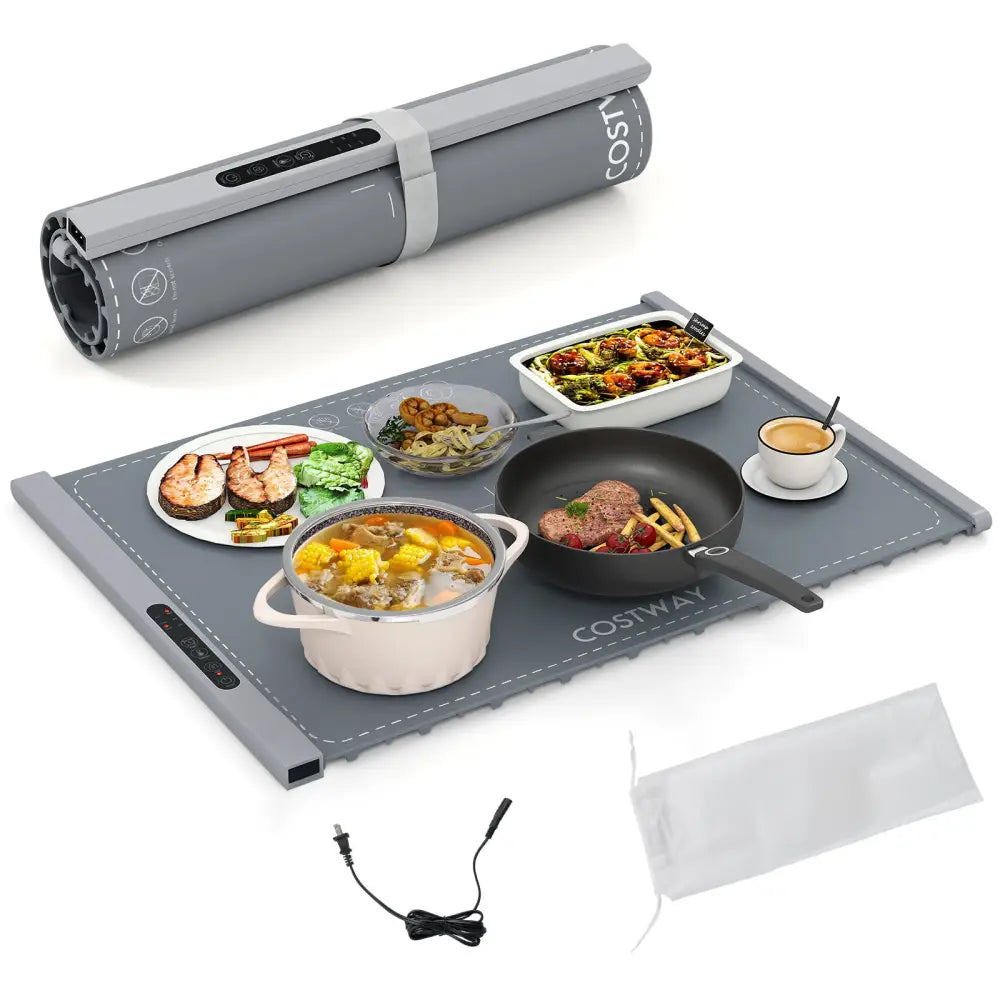 Food Warming Mat Rollable and Portable Electric Warming Tray with Fasting Heating-Gray - Gray - Food Warmers & Burners