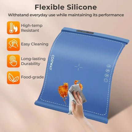 Food Warming Mat Rollable and Portable Electric Warming Tray with Fasting Heating-Blue Costway