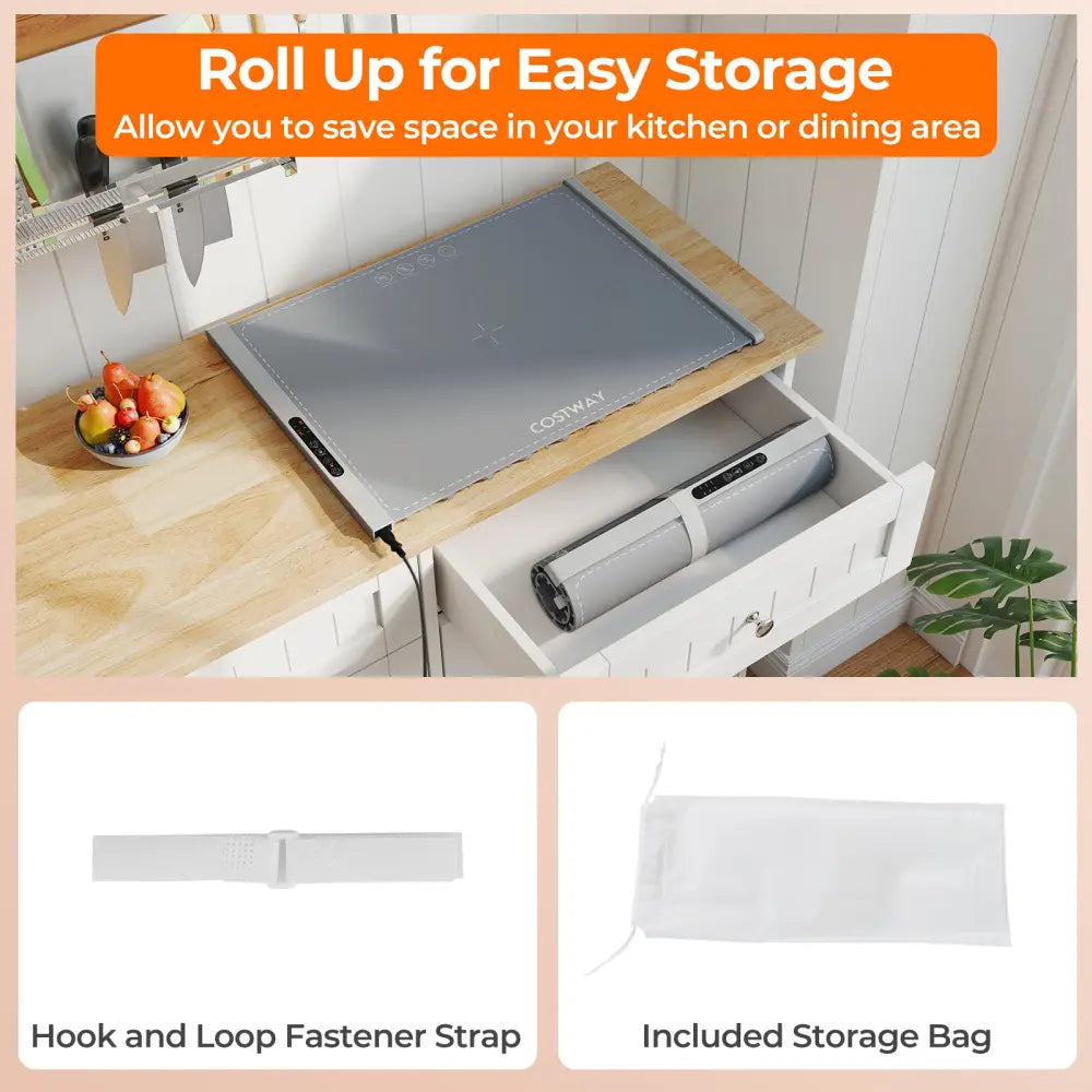 Food Warming Mat Rollable and Portable Electric Warming Tray with Fasting Heating-Gray - Gray - Food Warmers & Burners