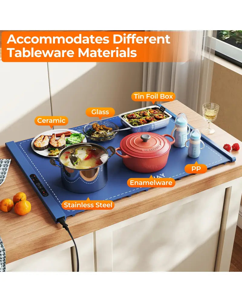 Food Warming Mat Rollable and Portable Electric Warming Tray with Fasting Heating-Blue - Blue - Food Warmers & Burners