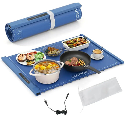Food Warming Mat Rollable and Portable Electric Warming Tray with Fasting Heating-Blue Costway