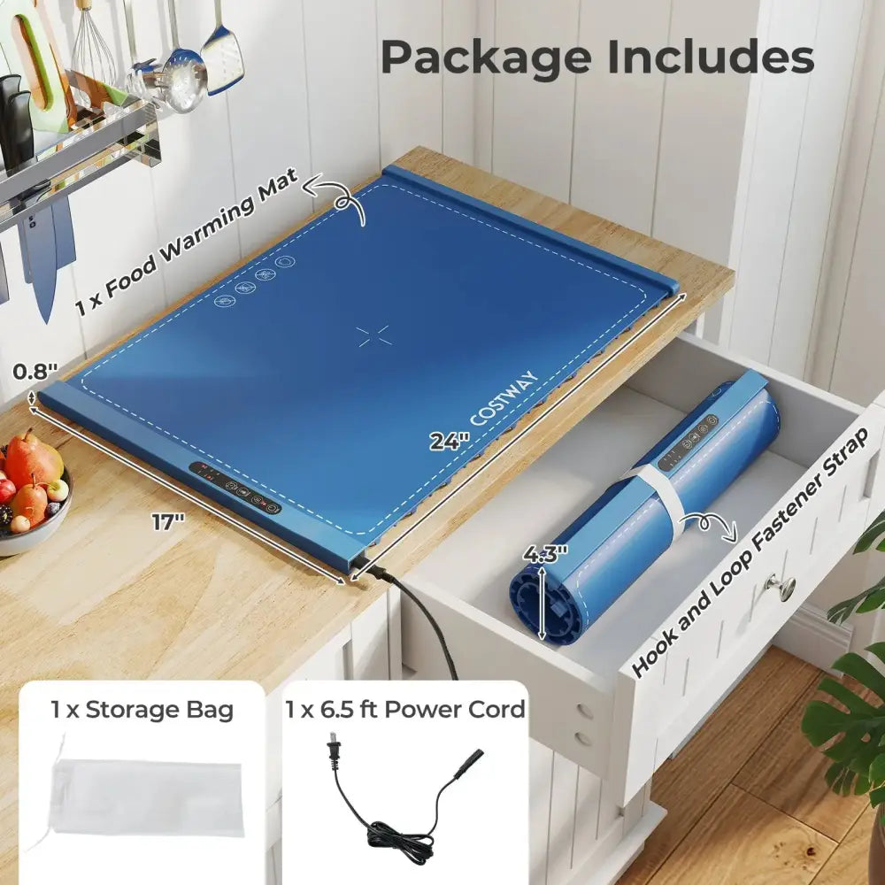 Food Warming Mat Rollable and Portable Electric Warming Tray with Fasting Heating-Blue Costway