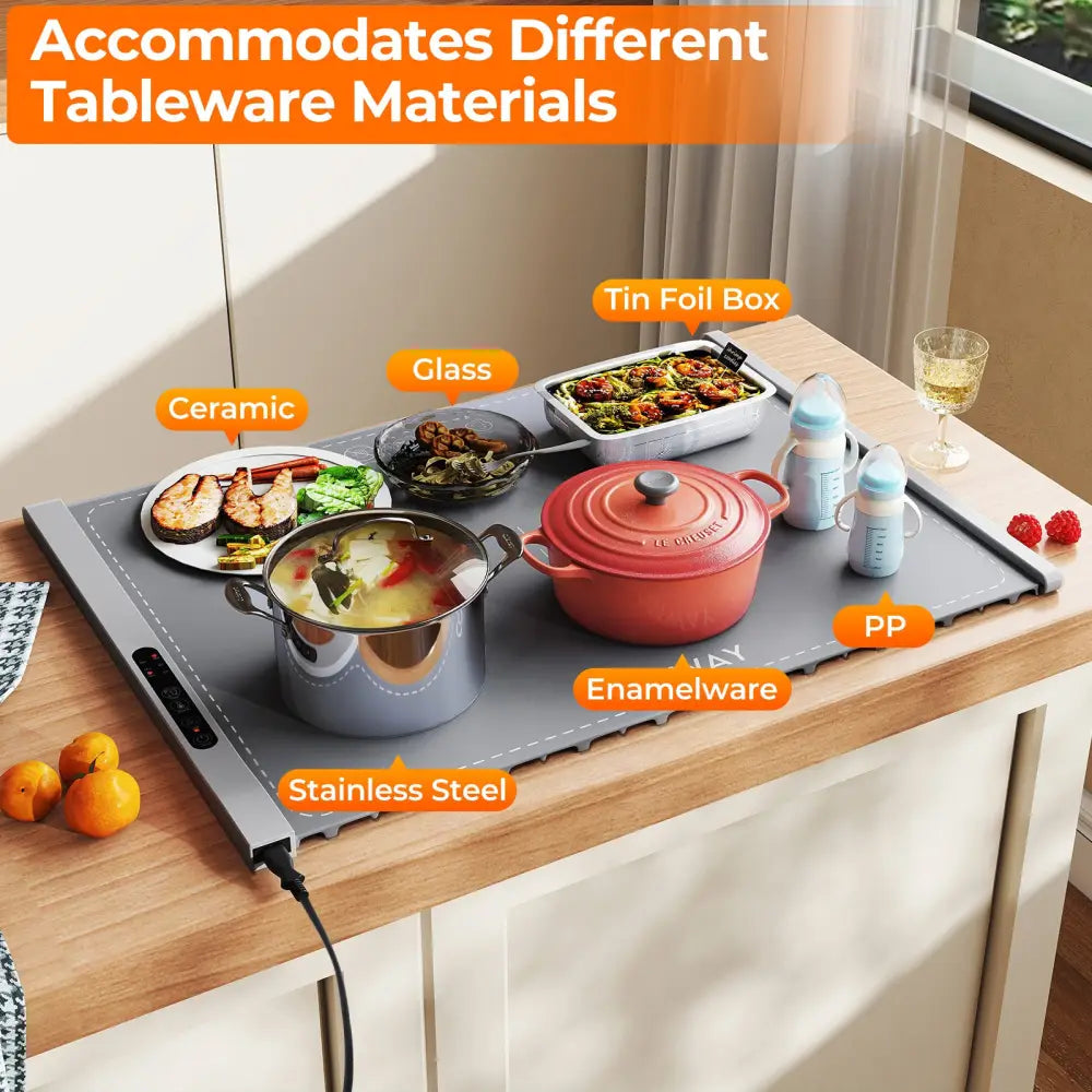 Food Warming Mat Rollable and Portable Electric Warming Tray with Fasting Heating-Gray - Gray - Food Warmers & Burners